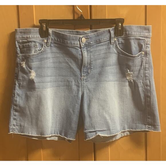 Loft Womens Size 14 Distressed Light Denim Roll Shorts - Picture 3 of 8